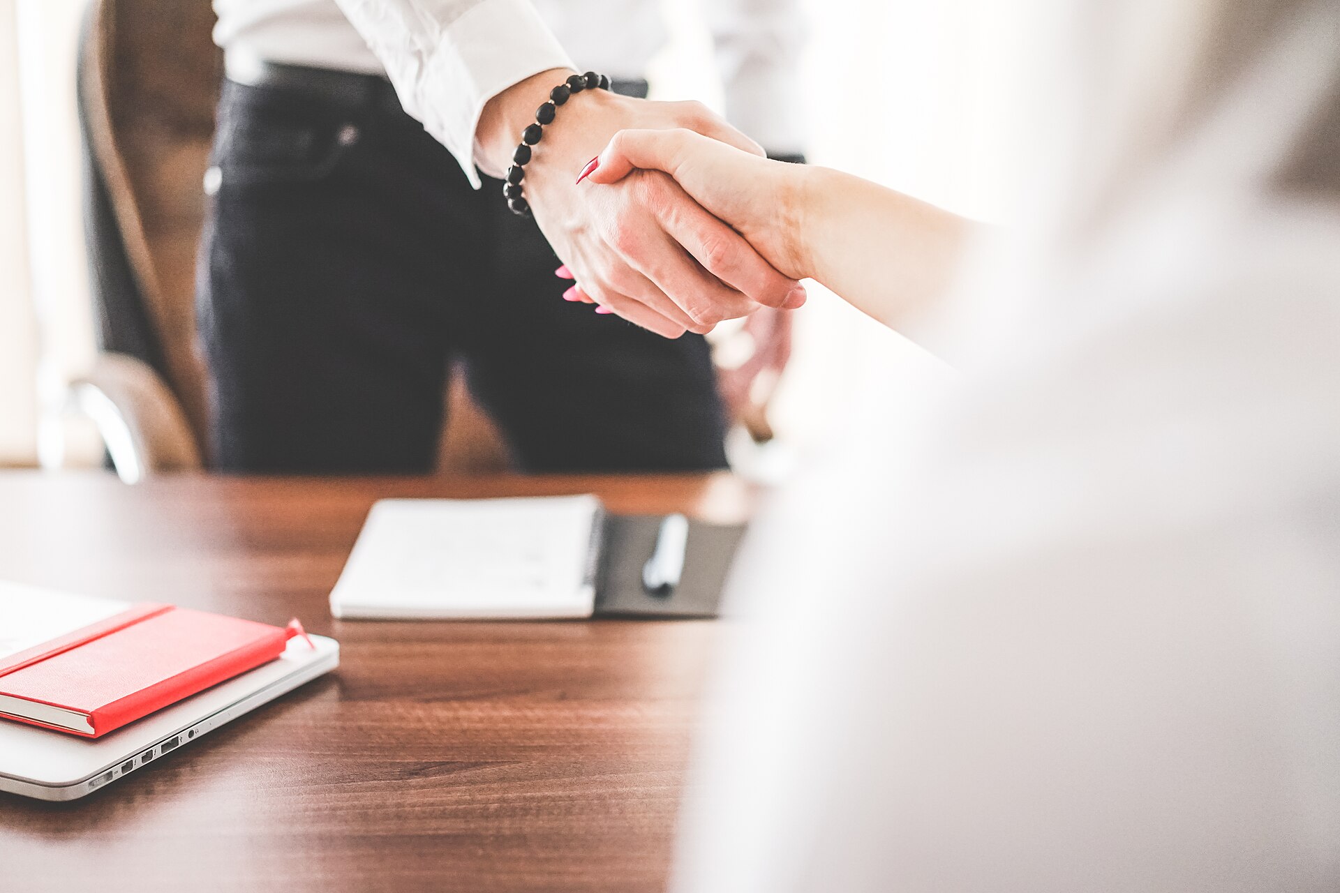 Business advisory meeting with a handshake in an office